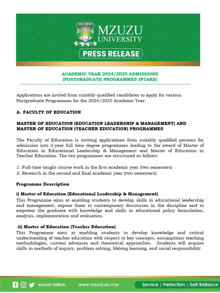 Admission Advert For Postgraduate Programmes For The 2024 2025 Academic ...