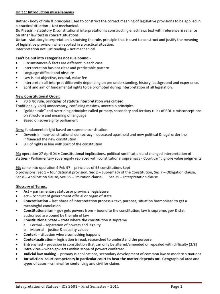IOS2601 Study Notes | PDF | Constitution | Common Law