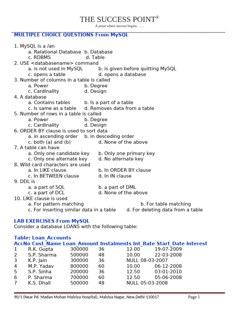 MCQs Of MySQL | PDF | Information Technology Management | Computer Data