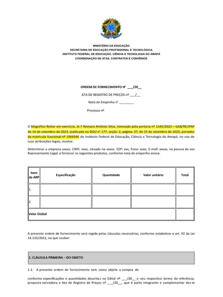 ANEXO II - Minuta Ordem De Fornecimento | PDF | Direito Privado | Justiça