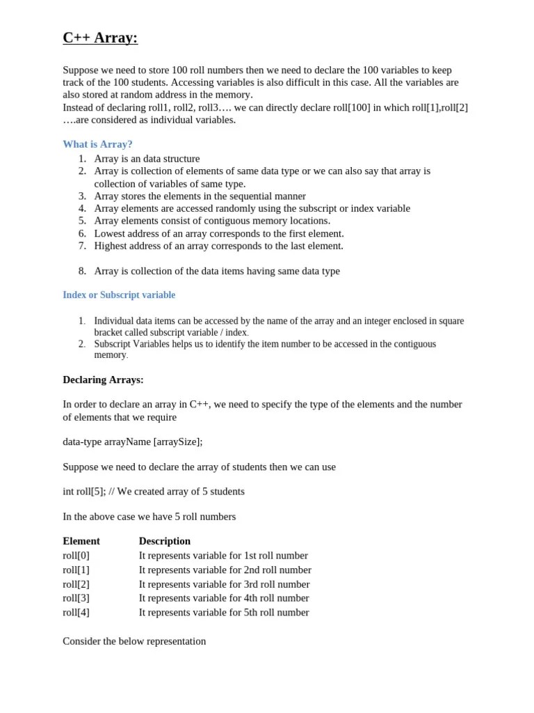 C++ Arrays | PDF | Integer (Computer Science) | Variable (Computer Science)