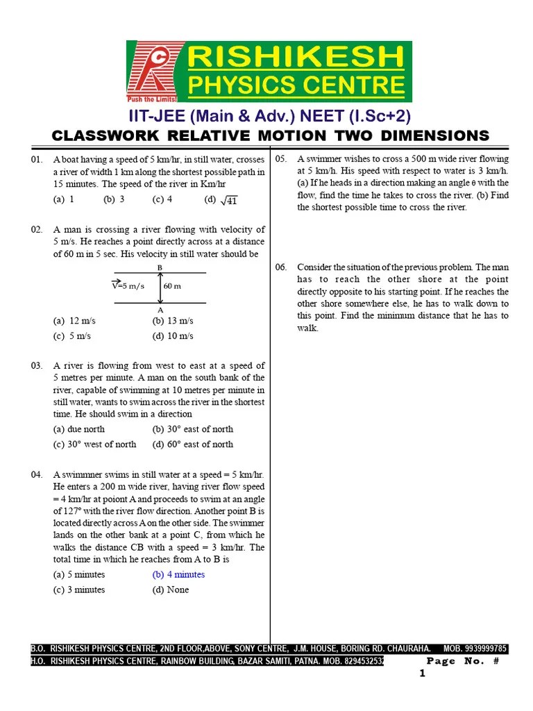 Classwork Relative Motion Two Dimensions - PMD 1462677 2024 09-12-11 42 | PDF | Speed | Theory ...