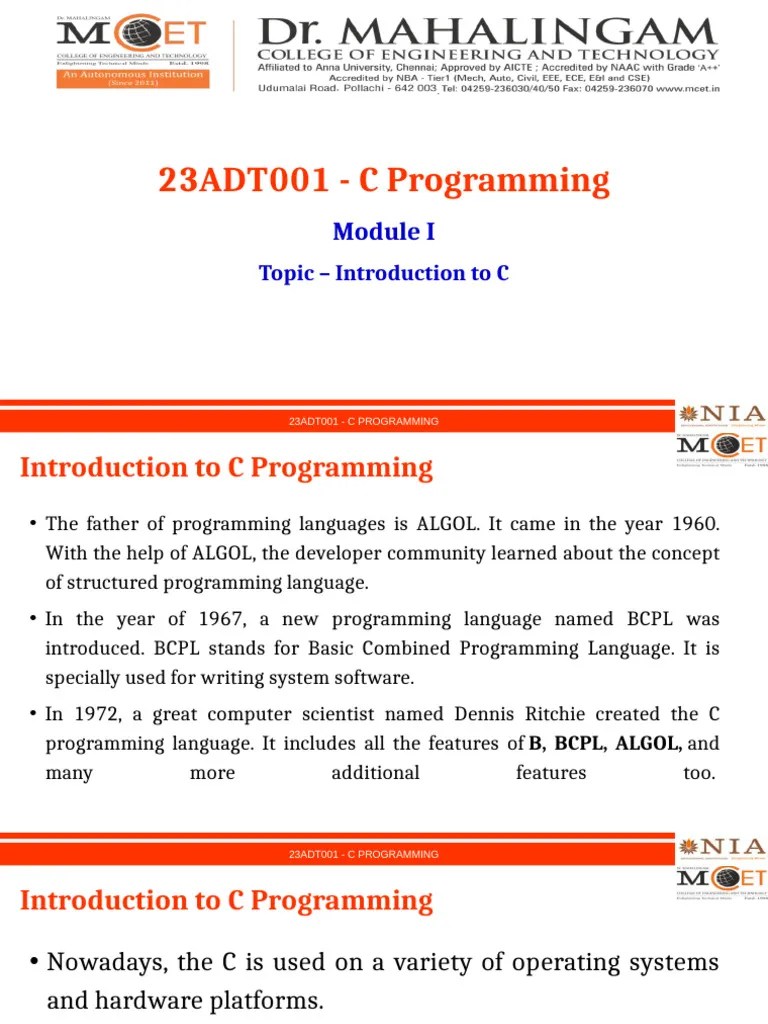 Introduction To C Programming | PDF | C (Programming Language ...
