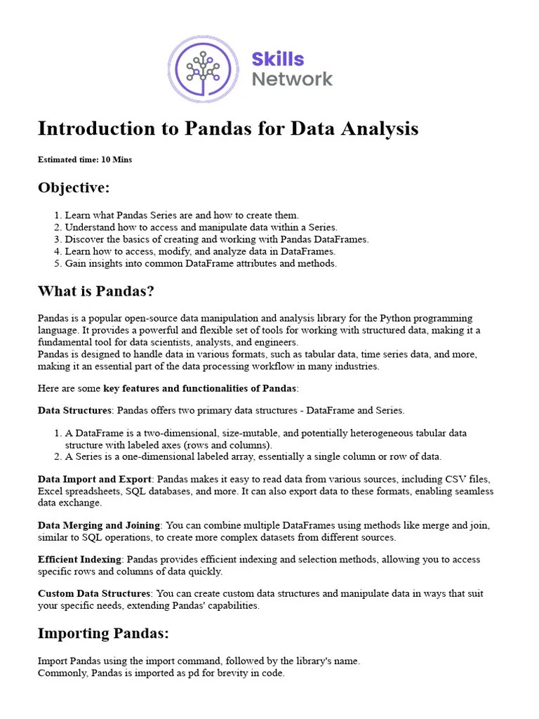 Introduction To Pandas For Data Analysis | PDF | Comma Separated Values ...