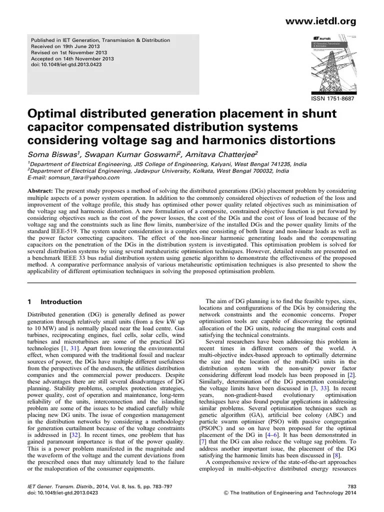 Optimal Distributed Generation Placement In Shunt | PDF | Mathematical Optimization | Electrical ...