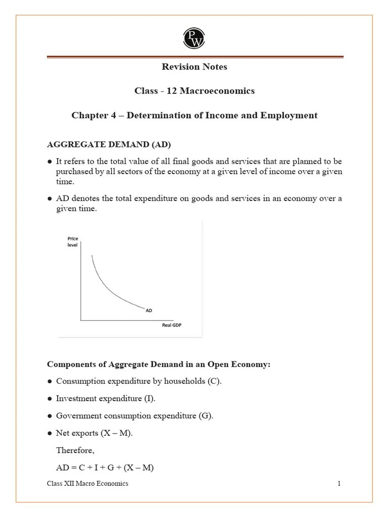 Determination Of Income And Employment Class 12 Notes CBSE Macro ...