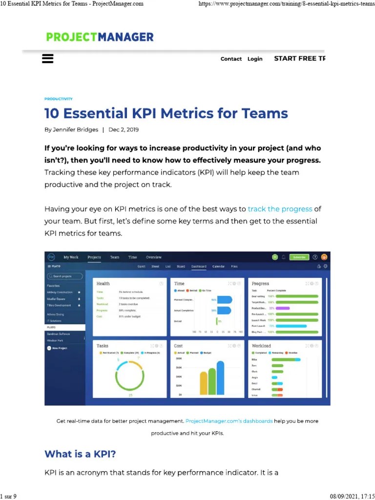 10 Essential KPI Metrics For Teams - ProjectManager | PDF