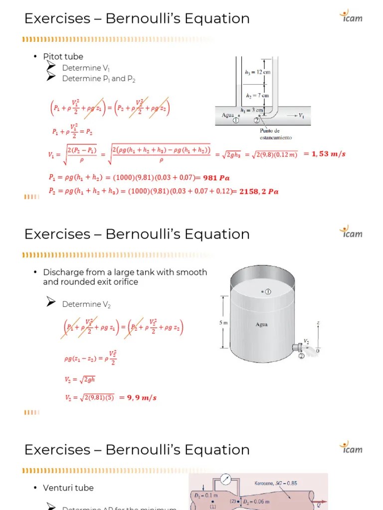 Exercises Bernoulli Equation - Solution | PDF | Liquids | Physical Phenomena