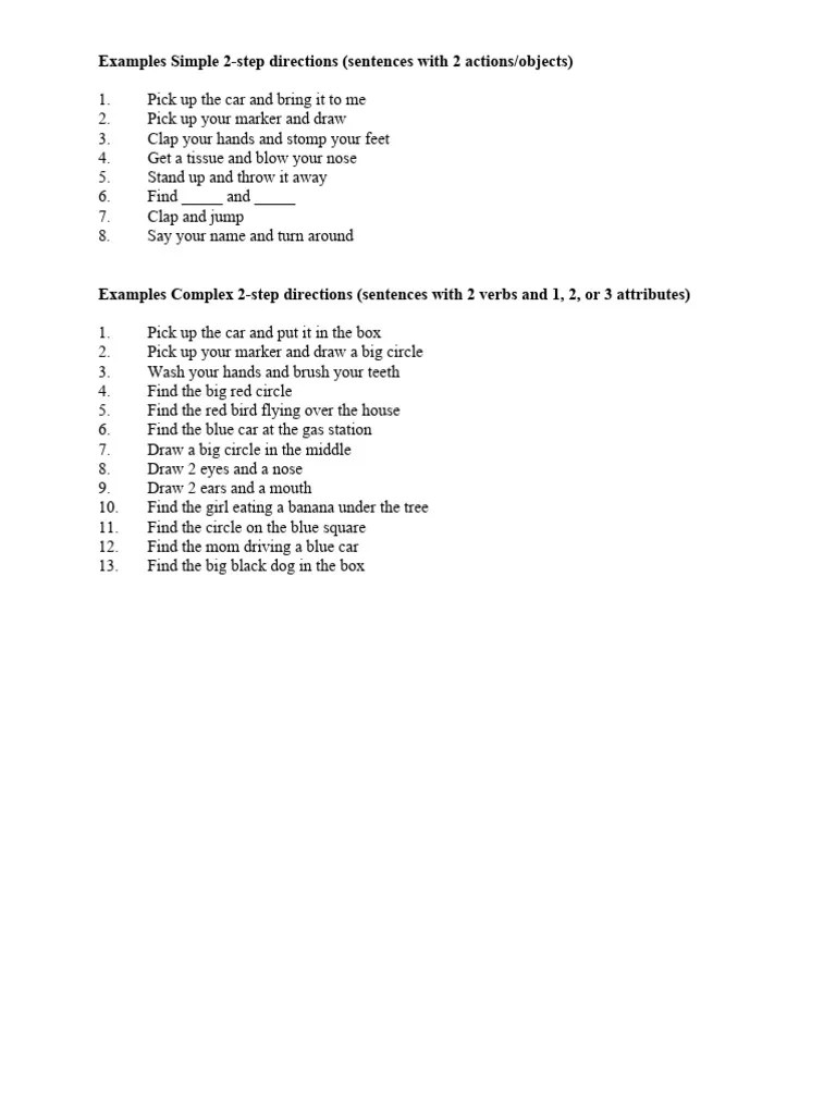 Examples Of Complex 2 Step Directions | PDF