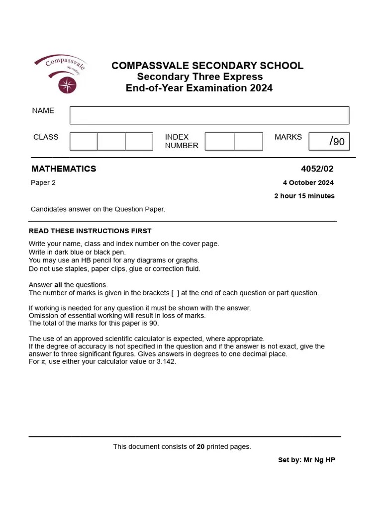 Sec 3 E Math Paper 2 2024 Solution | PDF | Interest | Area