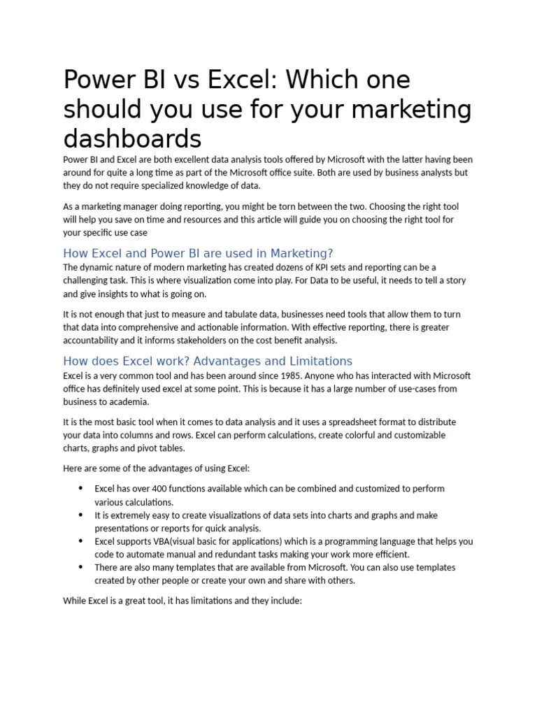 Power BI Vs Excel | PDF | Microsoft Excel | Visual Basic For Applications