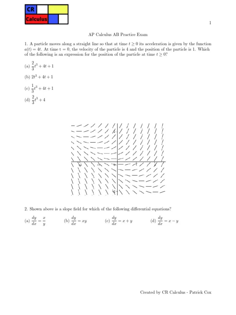AP Calculus AB Full Mock Exam 2020 | PDF | Mathematical Concepts | Equations