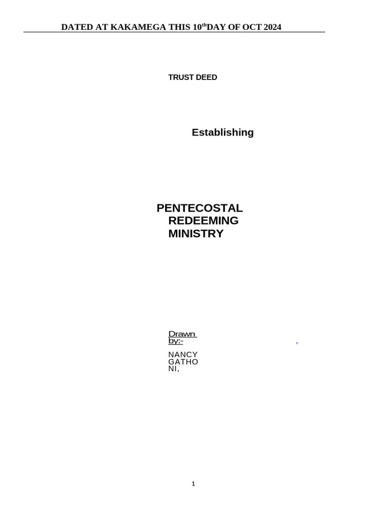 Trust Deed Document Pentecostal Redeeming Ministry (1) | PDF | Trustee | Board Of Directors