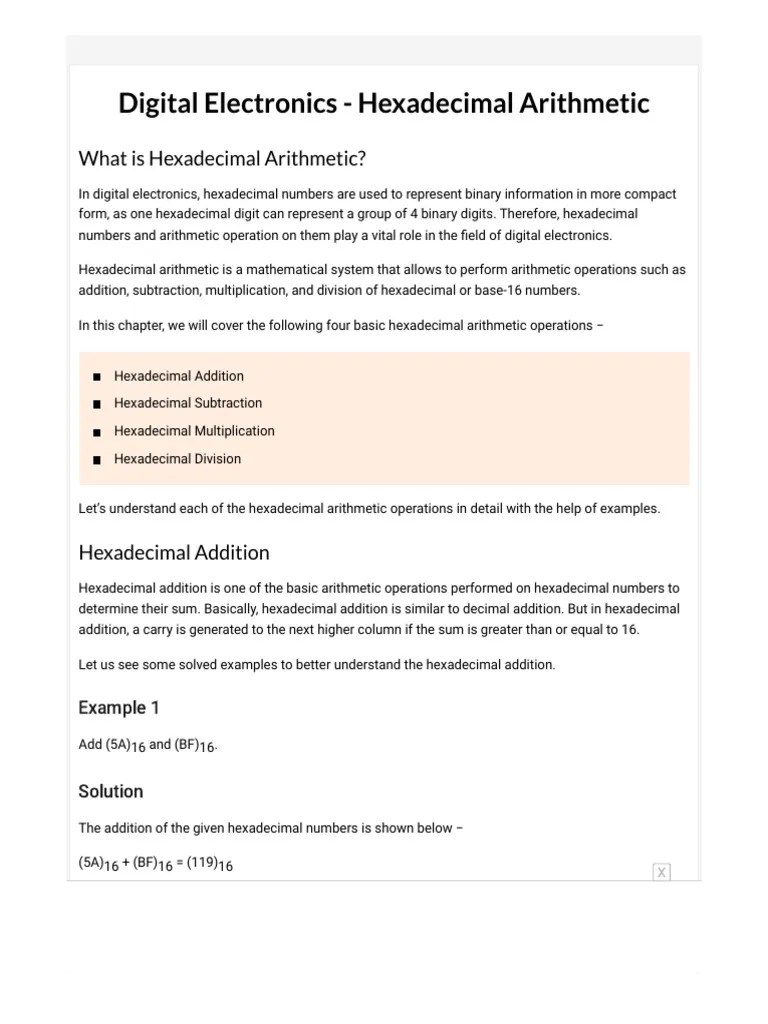 Digital Electronics - Hexadecimal Arithmetic | PDF | Subtraction ...