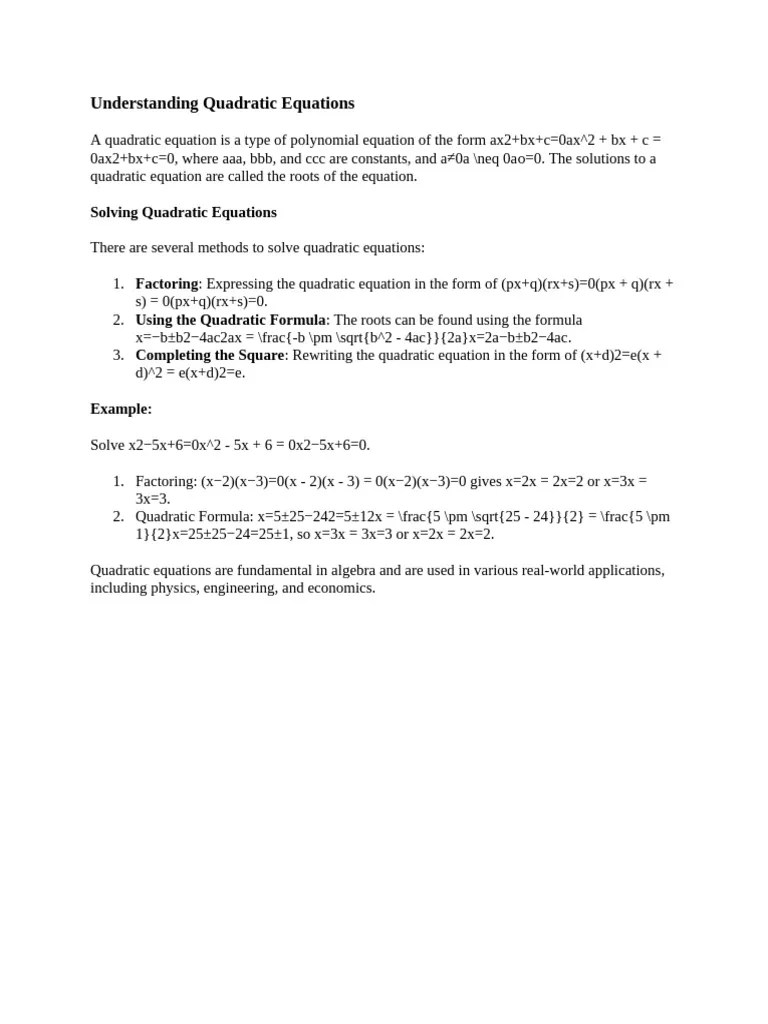 Understanding Quadratic Equations | PDF | Teaching Methods & Materials ...