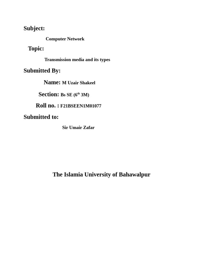 Assignment No 1 Computer Network | PDF | Transmission Medium | Radio