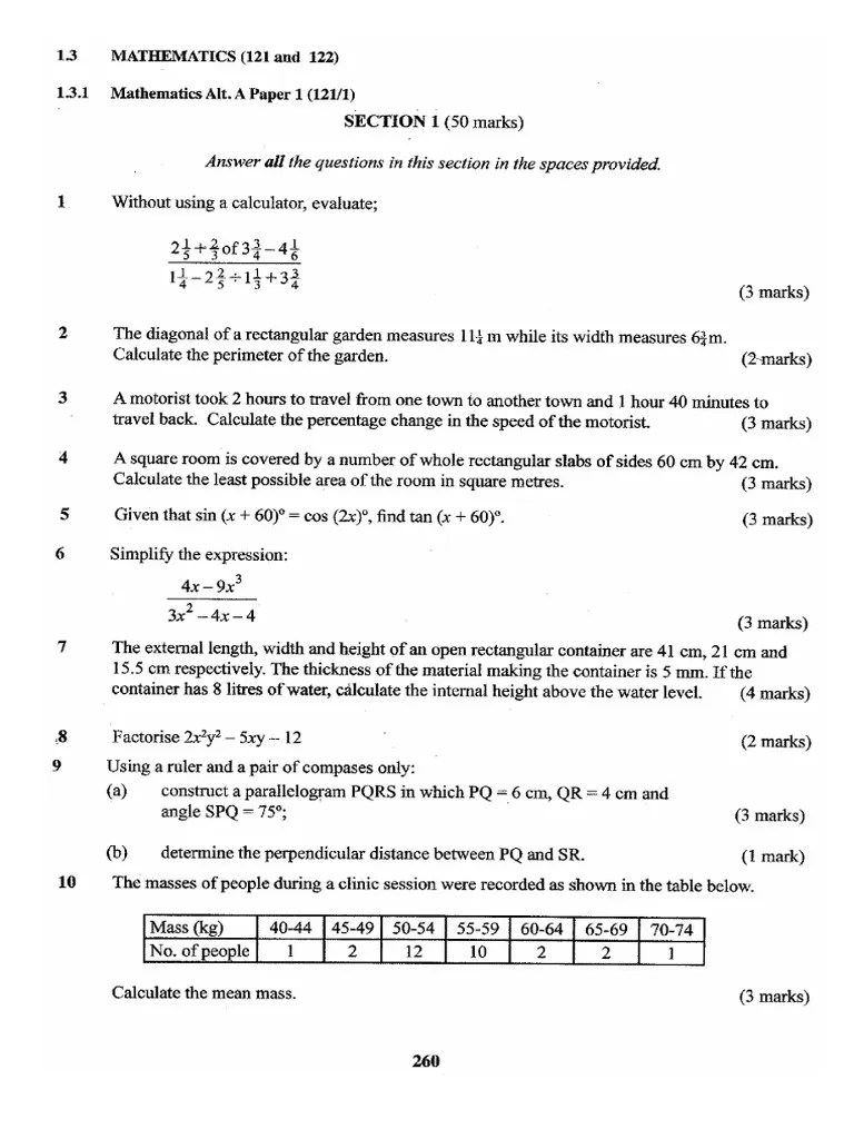 KCSE-2011-MATHEMATICS-PAPER-1 | PDF