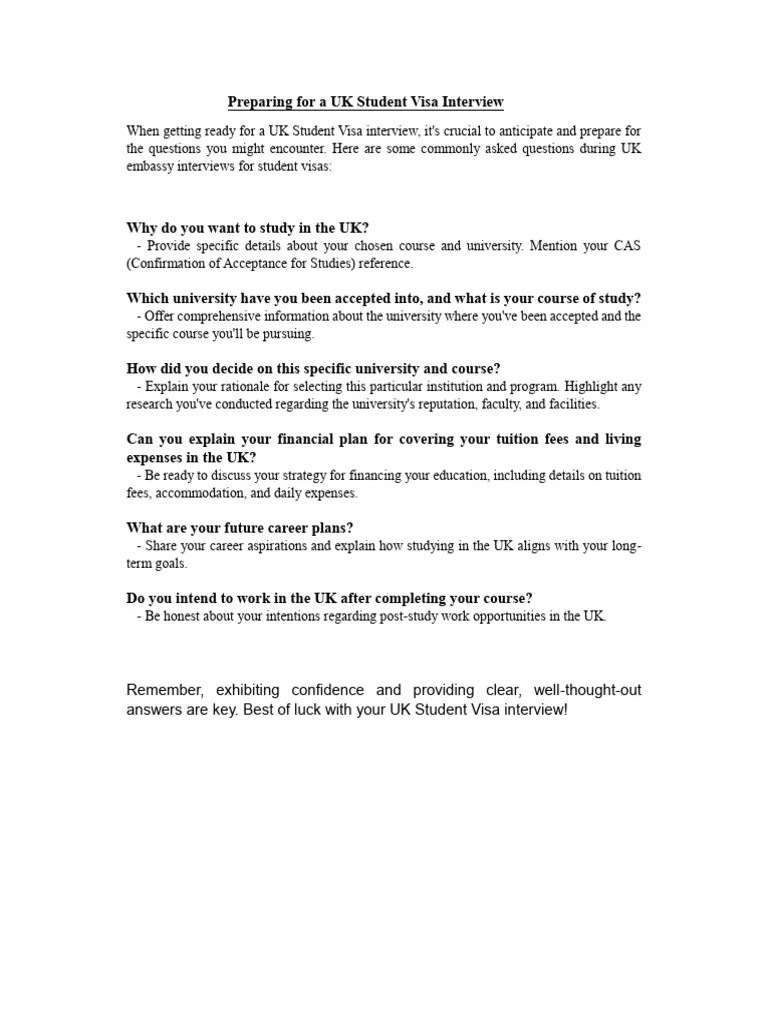 UK Student Visa Interview Questions | PDF