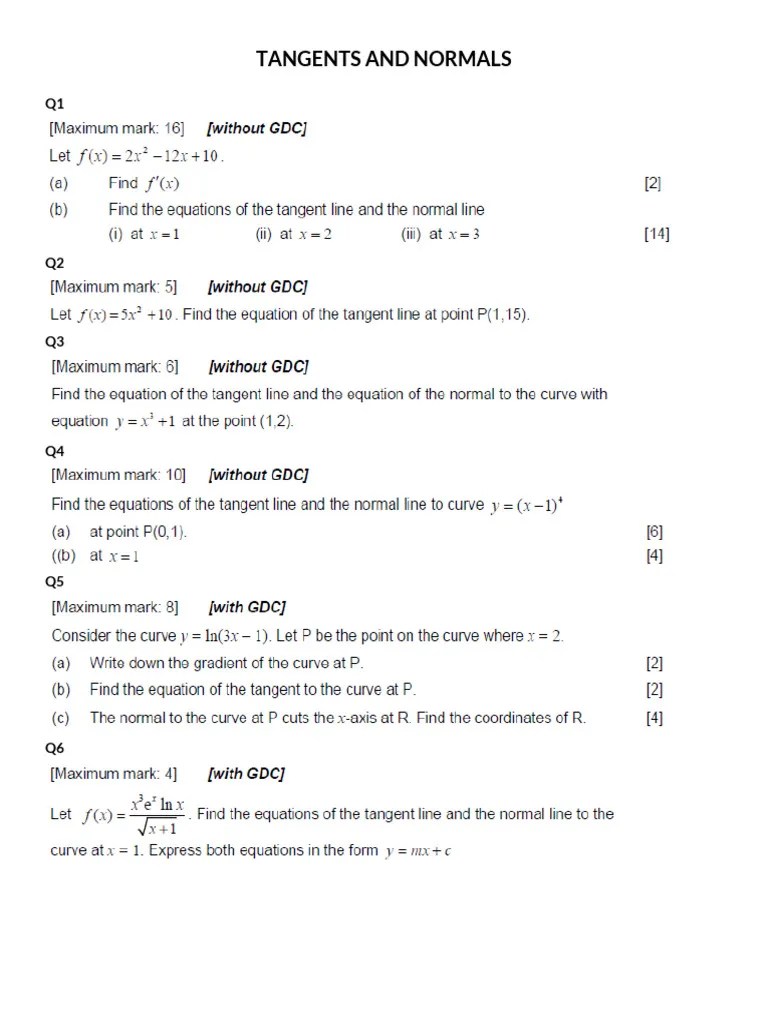 TANGENTS_AND_NORMALS_PROBLEM-SOLVING | PDF