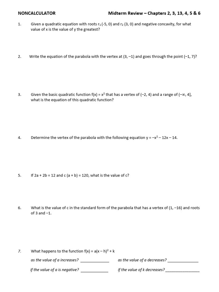 Midterm Review-1 | PDF | Quadratic Equation | Algorithms