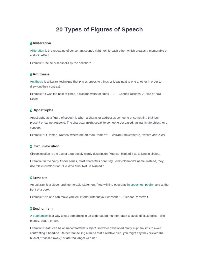 20 Types Of Figures Of Speech | PDF | Irony | Rhetorical Techniques
