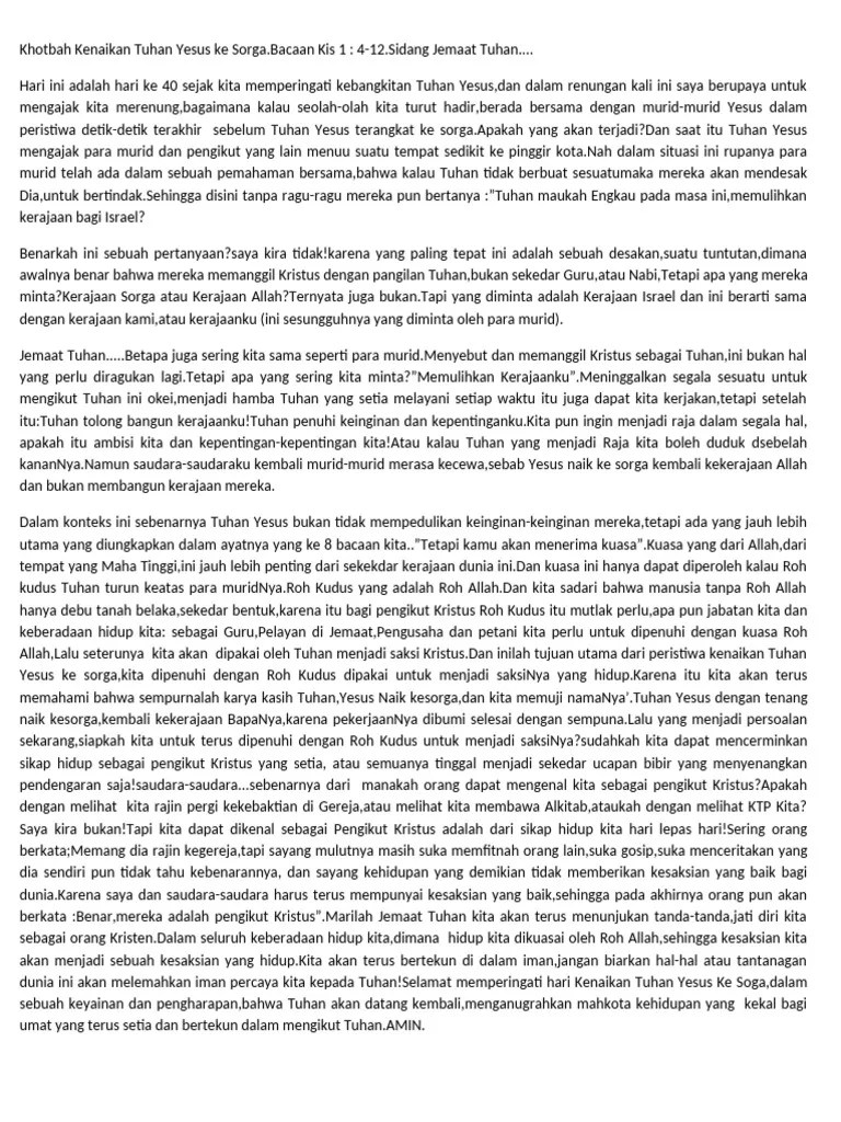 Khotbah Kenaikan Tuhan Yesus Ke Sorga | PDF | Filsafat