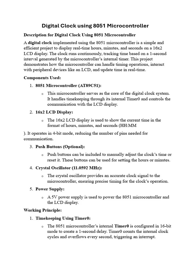 Digital Clock Using 8051 Microcontroller | PDF | Clock | Microcontroller