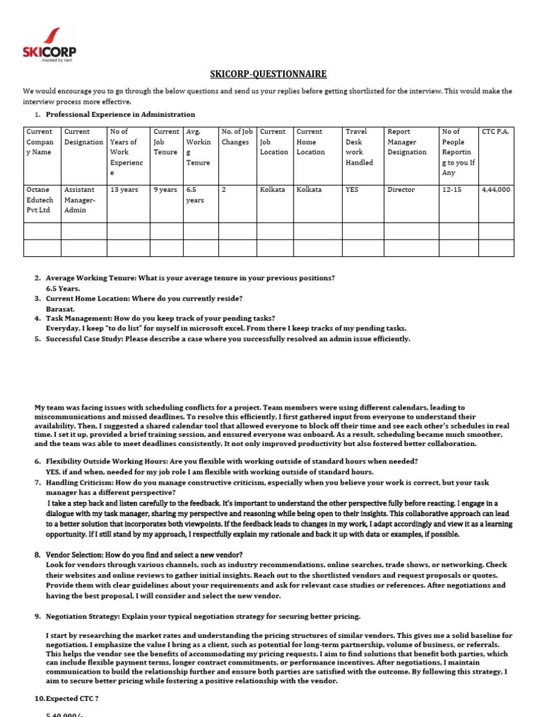 Questionnaire Administration | PDF | Negotiation | Pricing