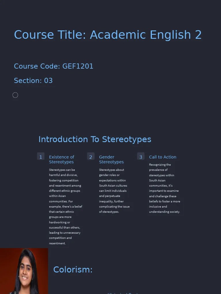 Presentation On Stereotype | PDF | Stereotypes | Caste