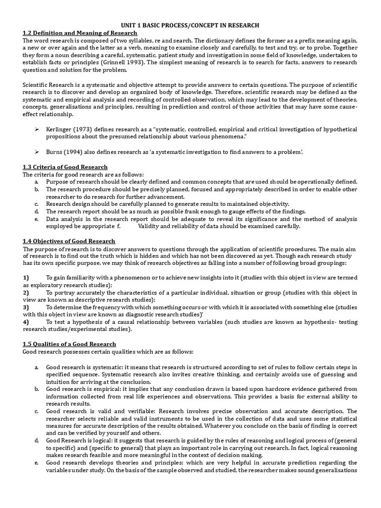 MPC 001 Unit 1 Basic Process And Concept In Research | PDF | Hypothesis ...