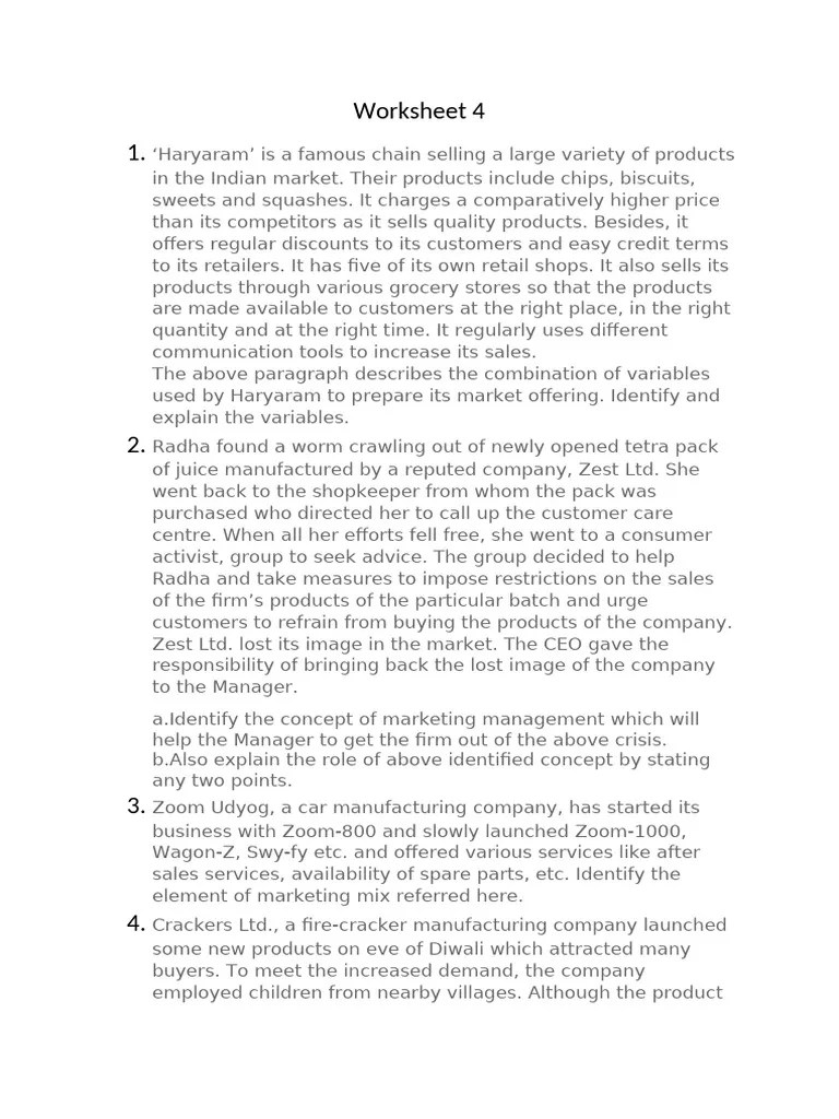 Worksheet 4 | PDF | Retail | Marketing