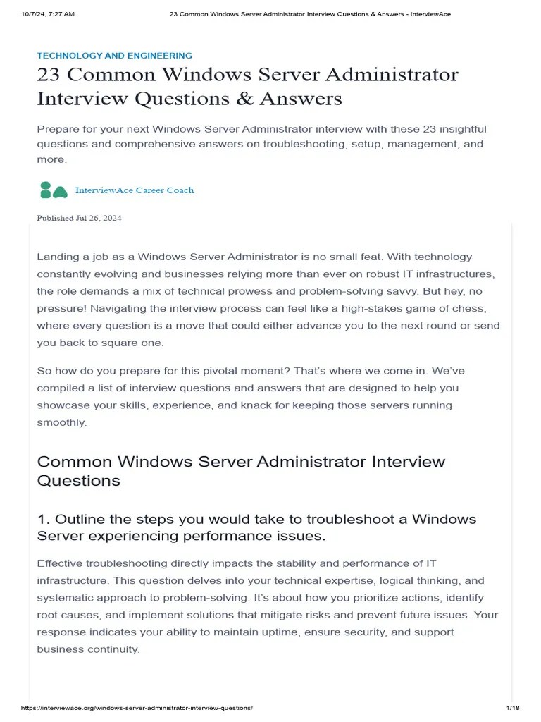 23 Common Windows Server Administrator Interview Questions & Answers ...