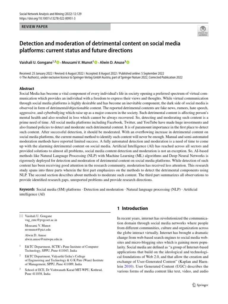 4 Detection And Moderation Of Detrimental Content On Social Media | PDF | Social Media | Popular ...