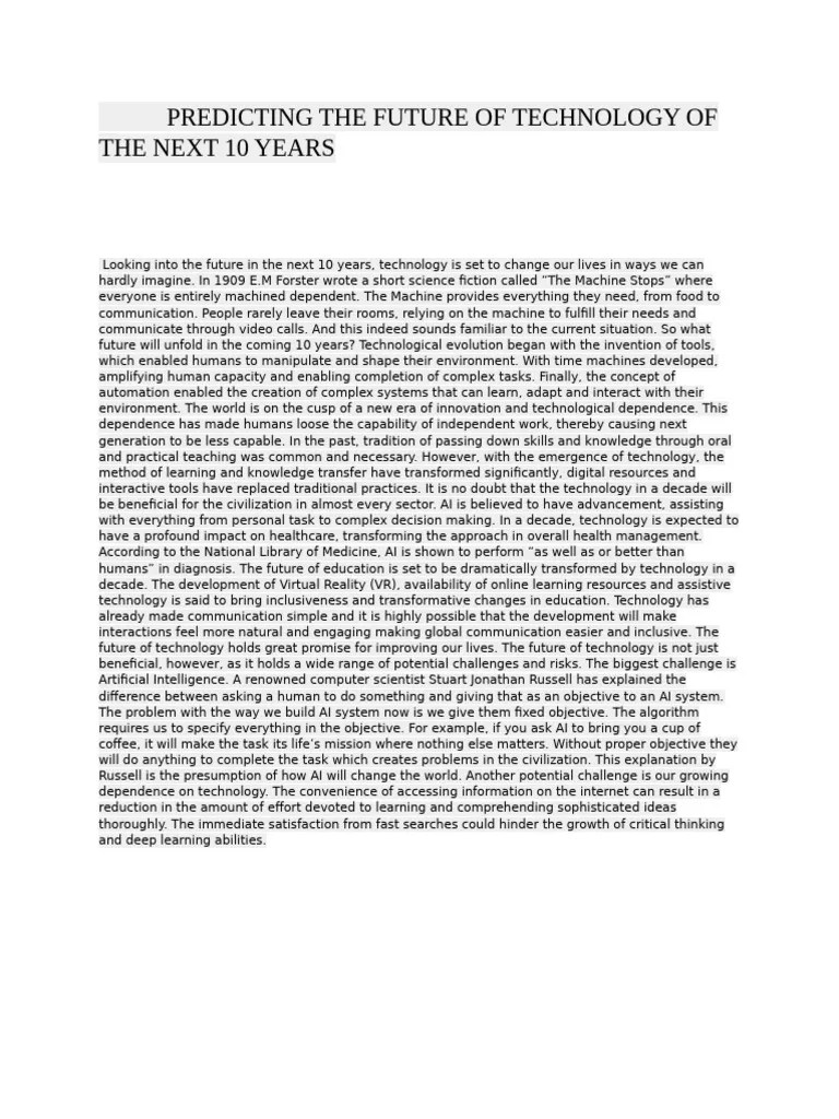Predicting The Future Of Technology Of The Next 10 Years | PDF ...