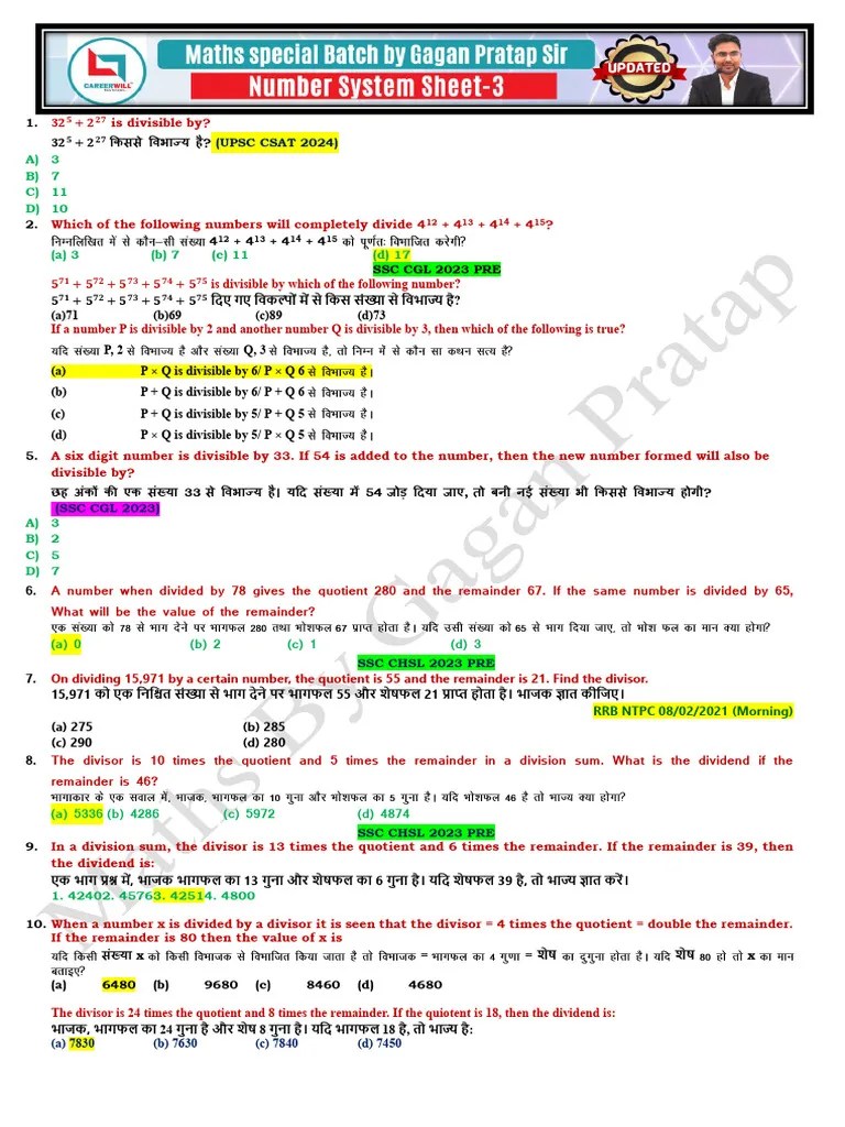 Number System Sheet-3 - 423278 - Crwill | PDF | Division (Mathematics ...