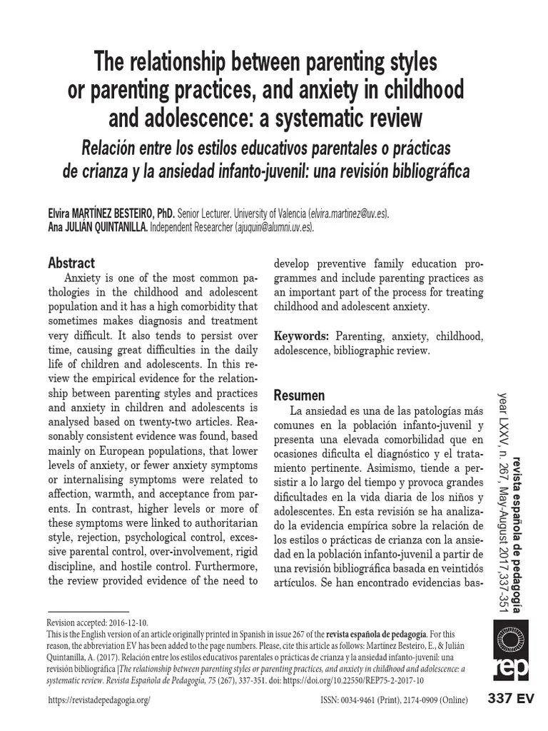 The Relationship Between Parenting Styles Or Parenting Practices | PDF | Anxiety | Adolescence