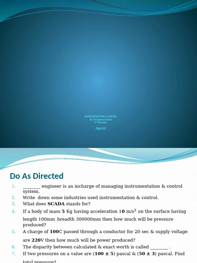 Instrumentation & Control Quiz 1 | PDF | Teaching Methods & Materials | Technology & Engineering