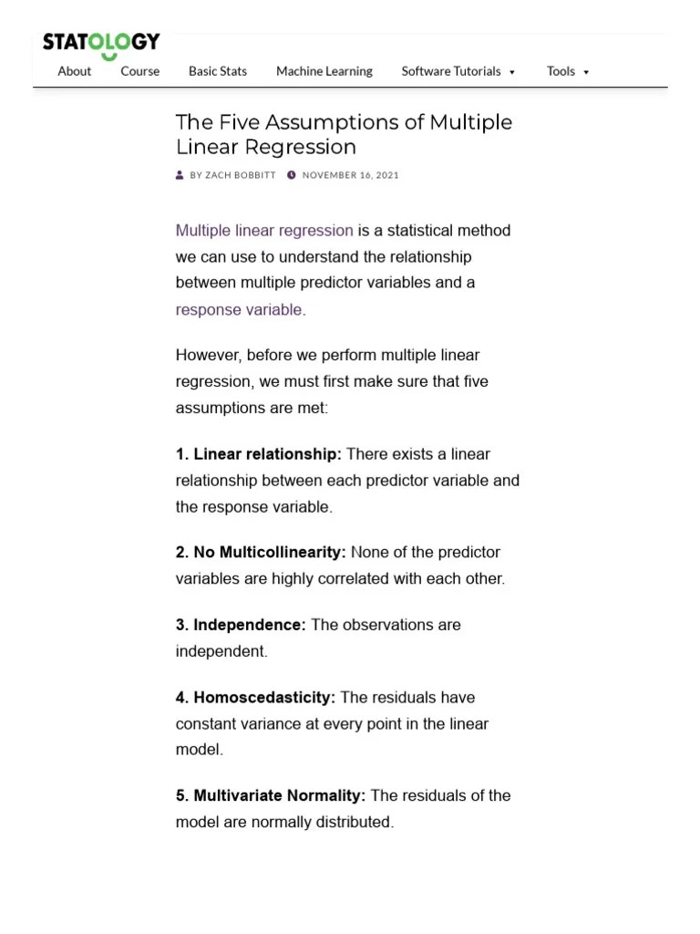 The Five Assumptions Of Multiple Linear Regression | PDF | Linear ...