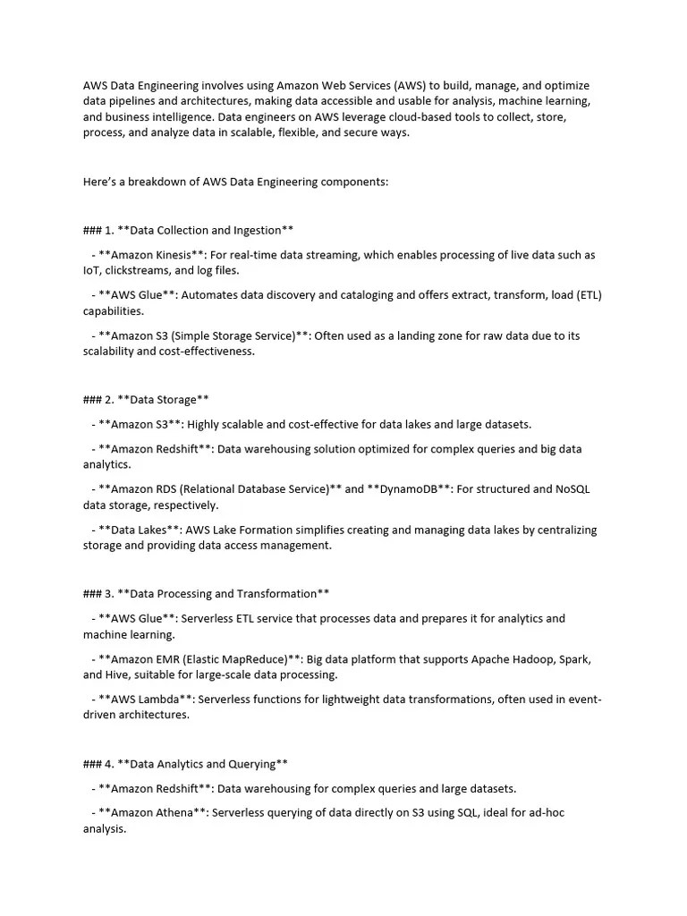 AWS Data Engineering Involves Using Amazon Web Services | PDF | Amazon ...