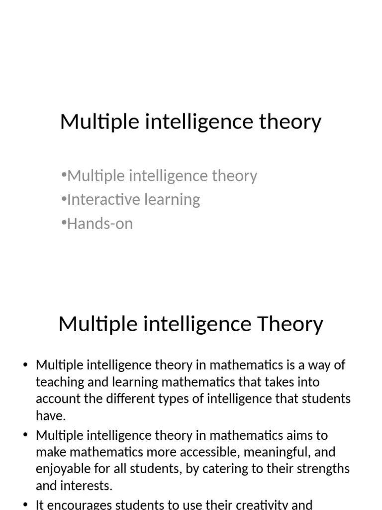 Multiple Intelligence Theory Pdf Teaching Mathematics Learning