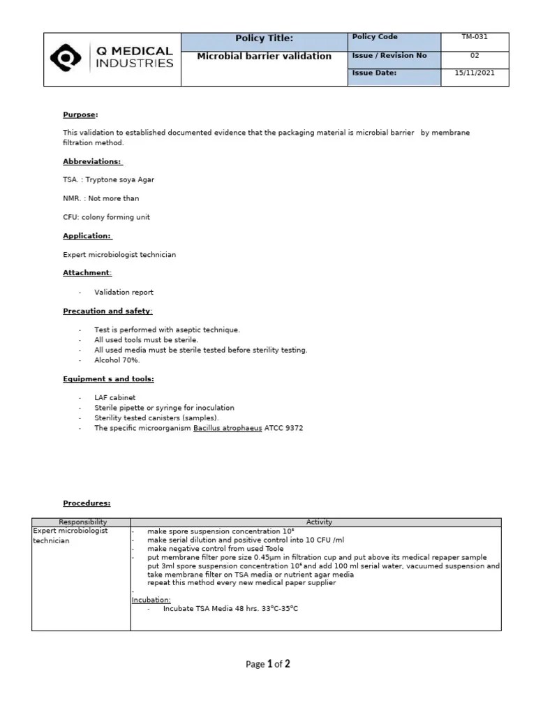 TM-31 Microbial Barrier Validation | PDF | Sterilization (Microbiology ...