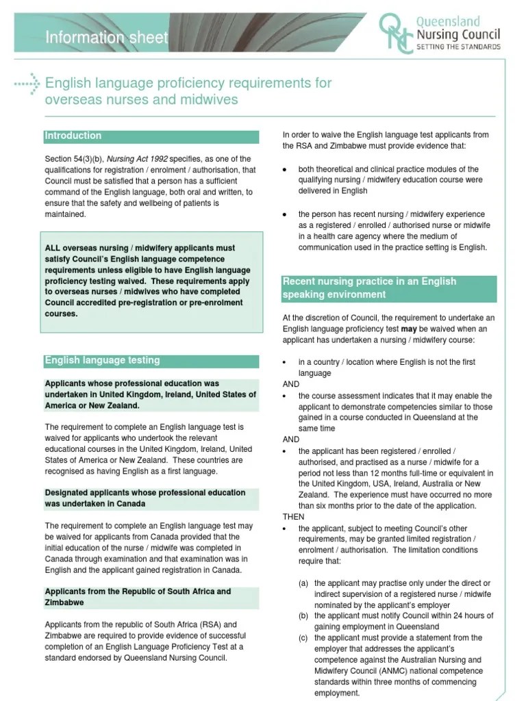 English Language Proficiency Requirements For Overseas Nurses And ...