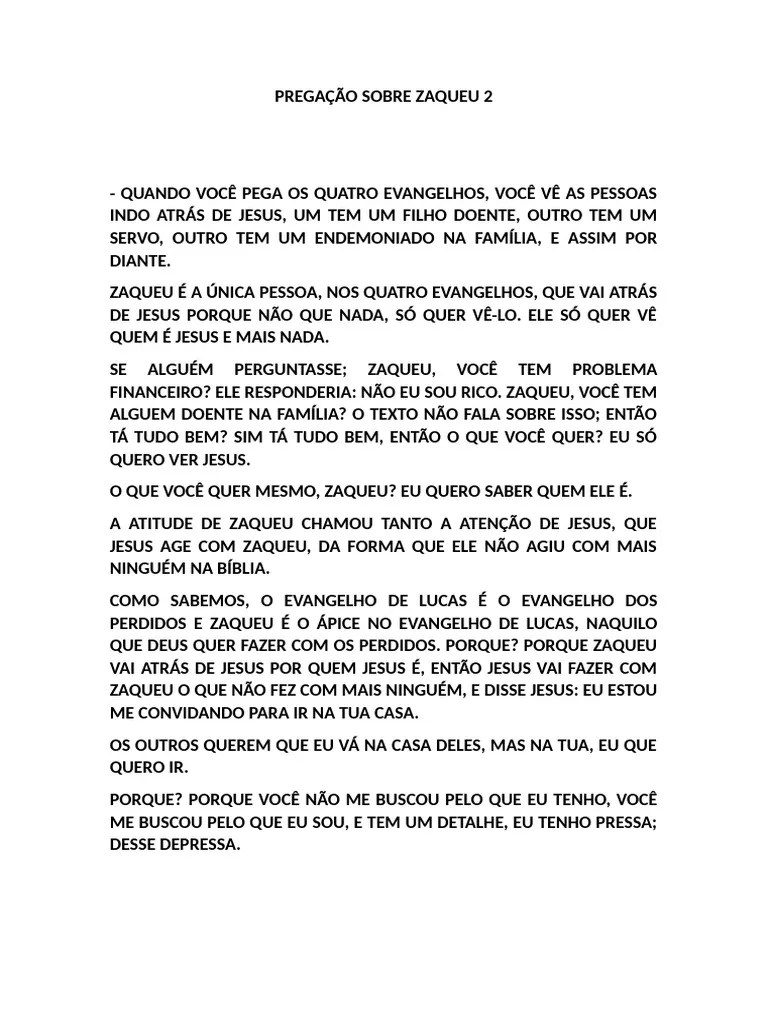 Pregação Sobre Zaqueu 2 | PDF