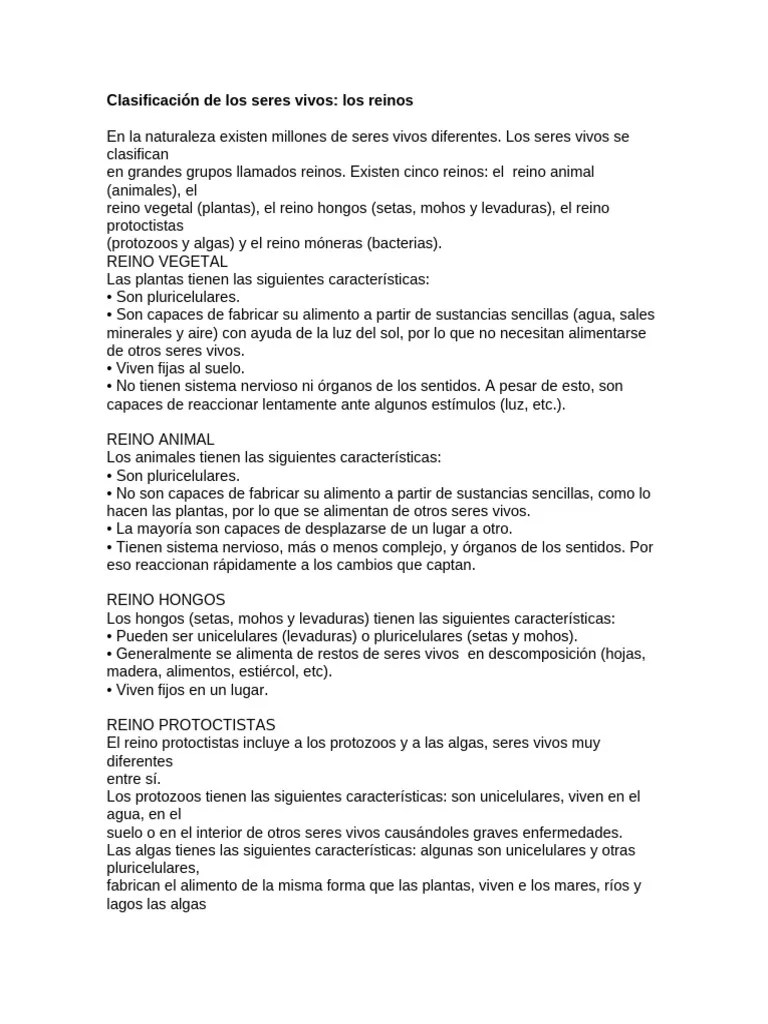 Clasificación De Los Seres Vivos | PDF | Eucariotas | Plantas