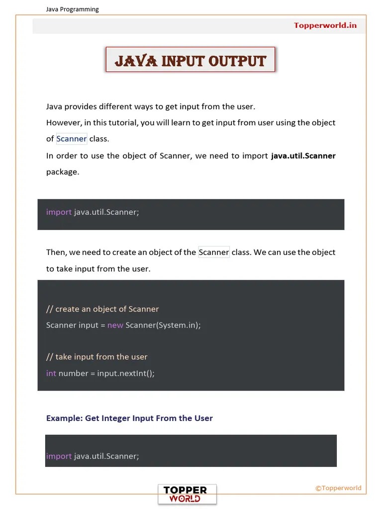 Input And Output In Java | PDF | Integer (Computer Science ...