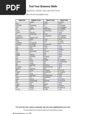 You'll view different types of nouns and verbs used in examples to really make the difference stick. Adjectives Adverb Noun Verb Forms Adverb Adjective