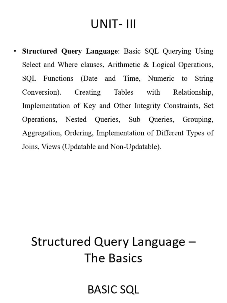 DBMS Unit-3 | PDF | Sql | Databases
