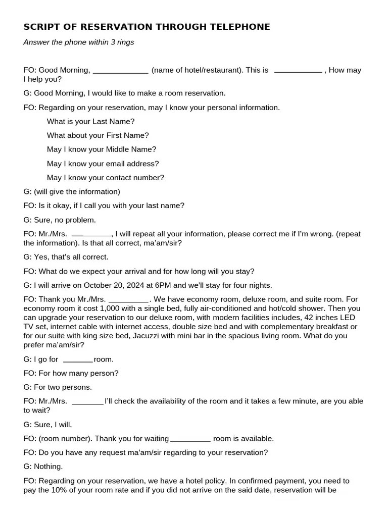 SCRIPT-OF-RESERVATION-THROUGH-TELEPHONE | PDF