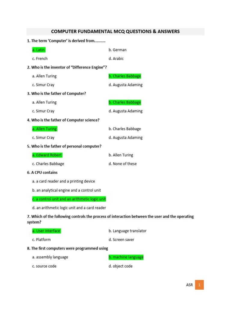 COMPUTER FUNDAMENTAL MCQ QUESTIONS | PDF | Computer Data Storage | Disk ...
