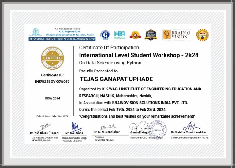 International Student Workshop 2024 On Data Science Using Python By ...